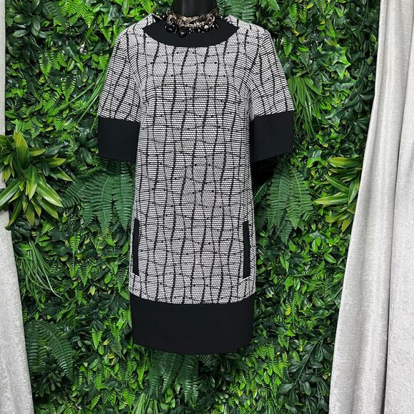 Banana‎ Republic Women Dress 2 Black White Tweed A Line Split Pocket 1568 - Picture 2 of 14